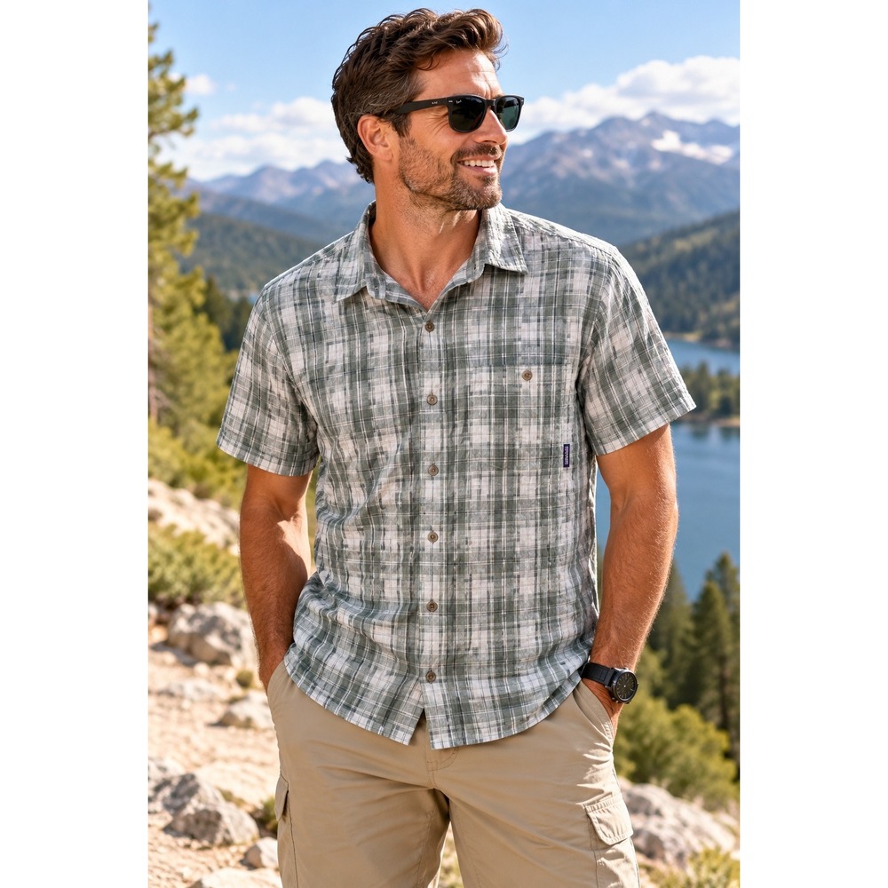 Patagonia Men's L Plaid Short Sleeve Shirt Organic Cotton Blend Spring 2012
